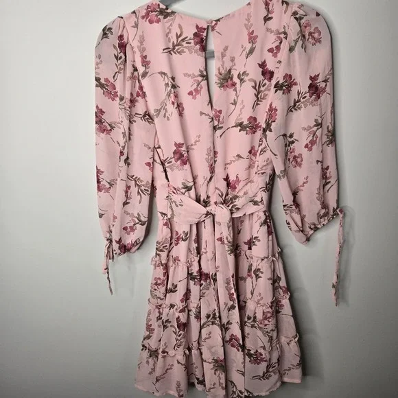 Summer Floral Print Tiered V Neck Dress Ruffles Babydoll Y2K Mini Dress Sz M - Picture 9 of 12